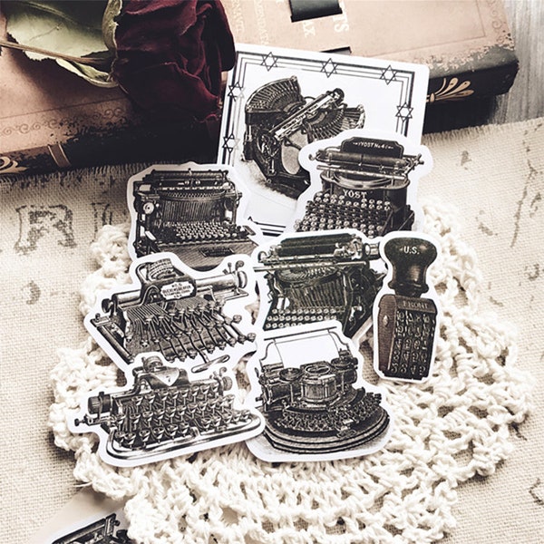 Vintage Typewriter Stickers Pack, Doorschijnende Sticker Zak, Ephemera, Planner, Junk Journal