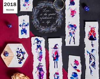 魔女のゲーム和紙テープ、水彩魔女の女の子のイラスト和紙テープロール