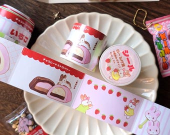 Strawberry Chocolate Bunny Label Sticker Roll | Kumayankee Original Design
