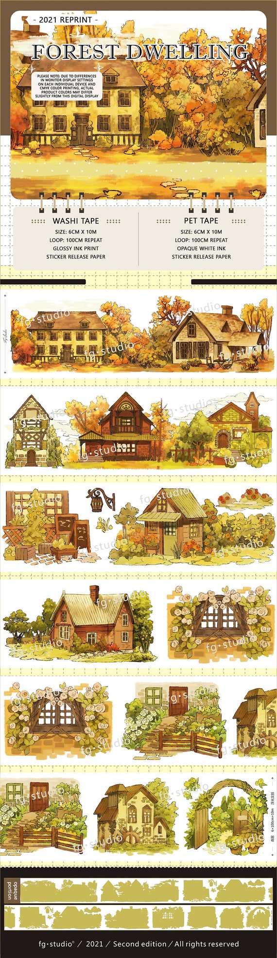 Forest Dwelling Masking Tape, Extra Wide House Washi and PET Clear