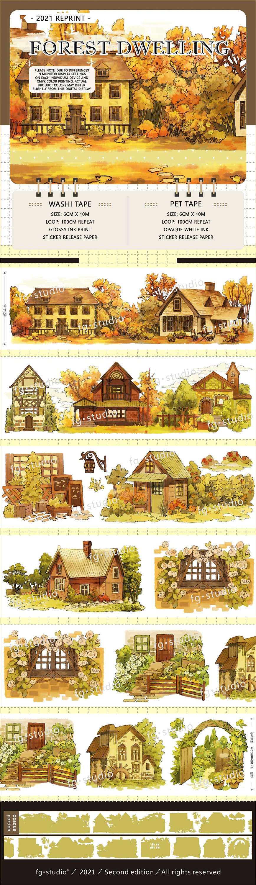 Forest Dwelling Masking Tape, Extra Wide House Washi and PET Clear