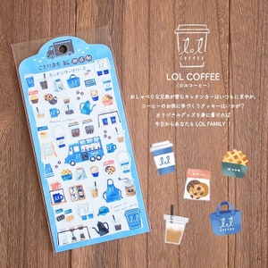 May include: A sheet of stickers featuring a blue and white coffee truck, coffee cups, and other coffee-themed illustrations. The text on the sheet reads "LOL COFFEE (ロルコーヒー)" and "ことりまち 店街 キッチンカーシリーズ".