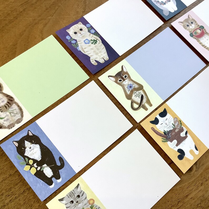 Cats Greeting Card, 4legs Illustration Business Card Size Memo Paper ...