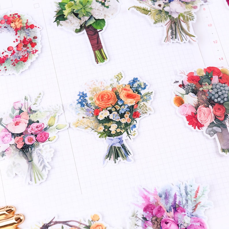 Flower Bouquet Stickers Pack Floral Themed Stickers Planner Etsy