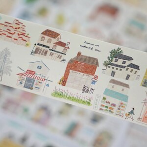 Wanle Studio Row of Houses Washi Tape, Neighborhood Building Masking Tape, Background Scenery Journal Sticker
