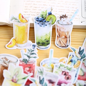 Cocktail Drinks Sticker Pack, Juice, Smoothie, Cappuccino, Beverage Die-Cut Sticker, Sticker Flakes