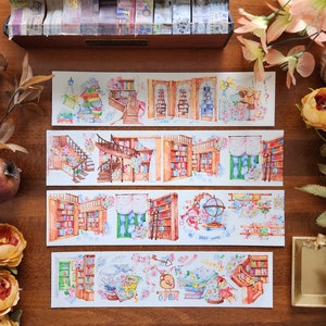 Maskingtape droombibliotheek, leeskamer, extra breed boekthema illustratie washi en PET-tape, leesdagboek, achtergrondstickertape