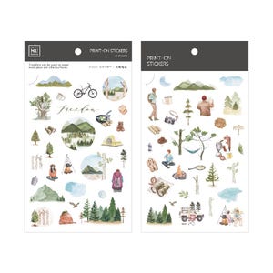 Adesivos de impressão MU Lifestyle 264, adesivos com tema de caminhada e acampamento, natureza, atividades ao ar livre, adesivos de floresta para registro no diário