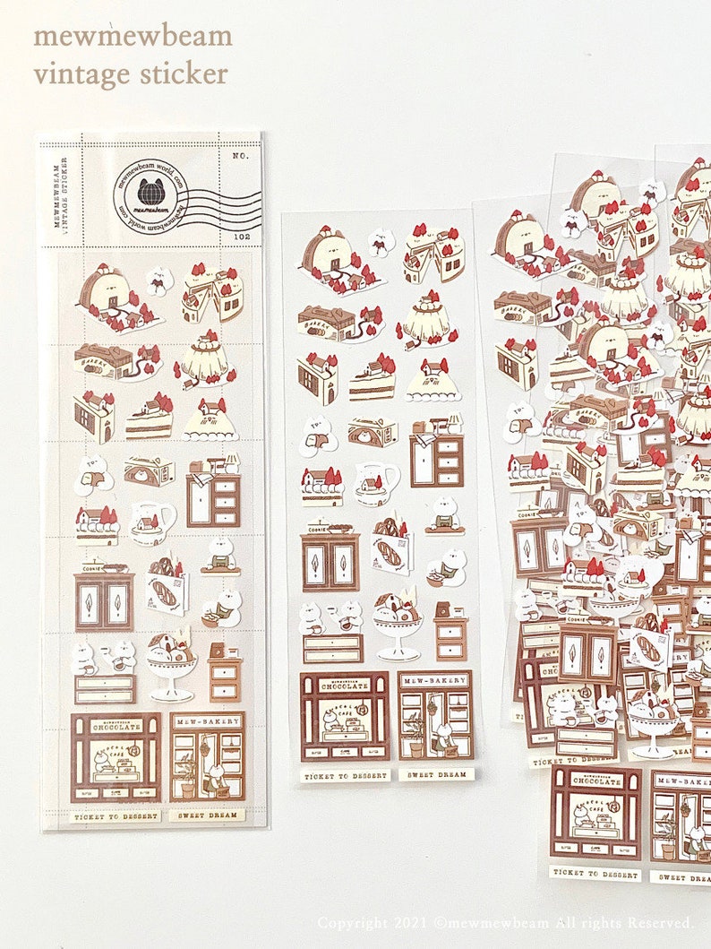 Cat Dessert Stickers Sheet Bakery Shop Mewmewbeam Kisscut Etsy
