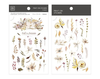 MU Lifestyle Print On Stickers 045, Fall in Love with Autumn Rub On Sticker Sheet, Earth Tone Plants Print On Stickers for Fabric and Paper