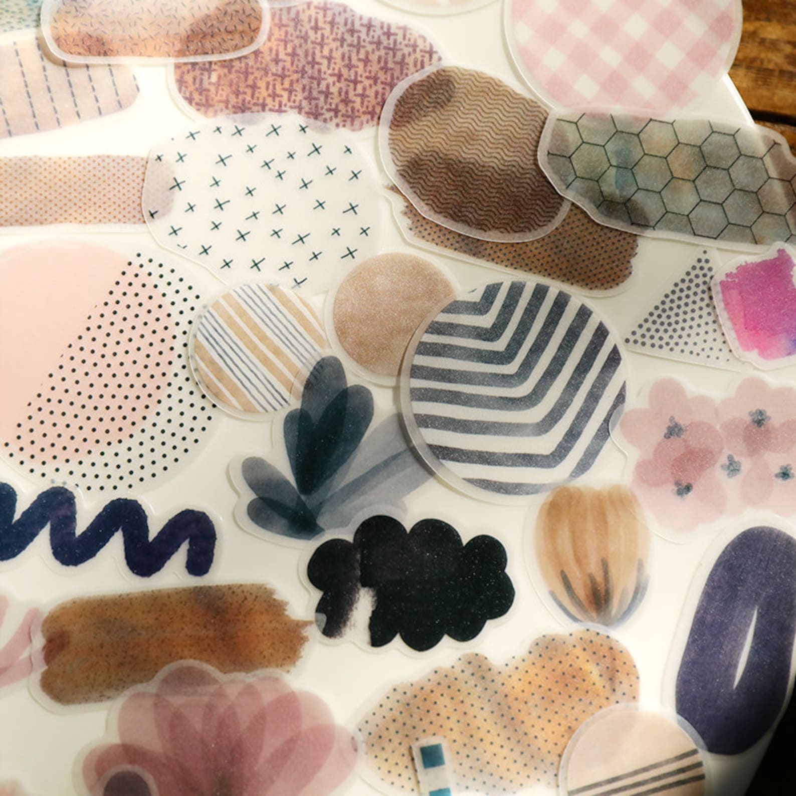 Colorful Pattern Sticker Shapes and Patterns Stickers Pack, Translucent Watercolor Stickers ...