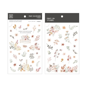 MU Lifestyle Print On Stickers 174, Little Pink Flowers Rub On Sticker Sheet, Plant, Floral Line Drawing Print On Stickers for Planner