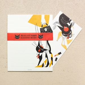 Juego de papel y sobres Black Cat Robin B, Cozyca, Kitty in Paris, carta de amigo por correspondencia, papel de papelería para escribir, escribir diarios y hacer manualidades