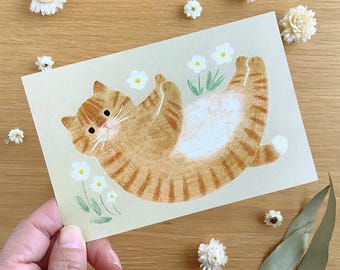 Pocztówka „Rusz mój brzuch”, ilustrowana pocztówka z kotem 4-nożnym