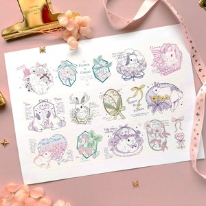 Hase Liebt Blumen Washi Tape, Kumayankee Original Illustration Washi Tape Rolle, Tulpe, Gänseblümchen, Maiglöckchen Masking Tape