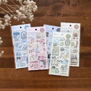 Q-Lia Stampie Sticker Bogen, Pastel Doodle Journal Sticker, Tiere Planer Sticker, Blumen, Landschaft, japanisches Briefpapier