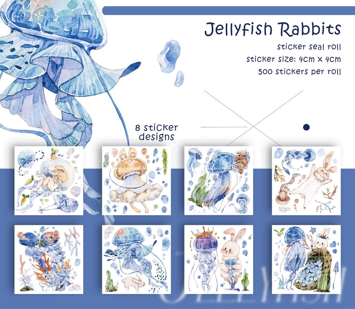 Jellyfish Rabbits Sticker Seals, Bunny, Ocean Themed Stickers for ...
