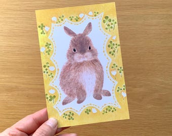 Wiosenna pocztówka z królikiem, ilustrowana pocztówka 4Legs