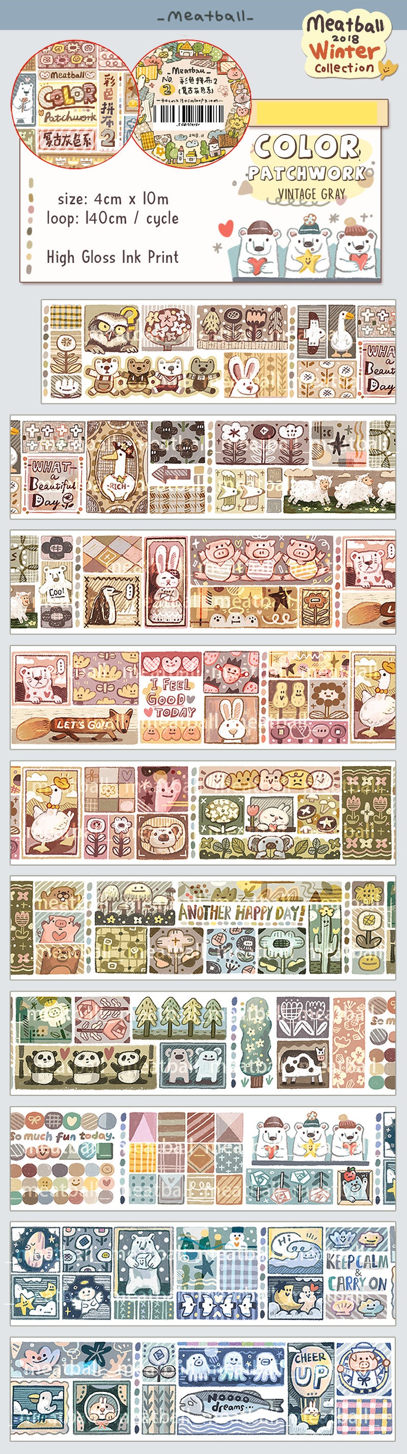 Doodle Masking Tape Deco Tape for Bullet Journal Meatball Series Washi Tape Roll Meatball Color Patchwork Washi Tape Rainbow
