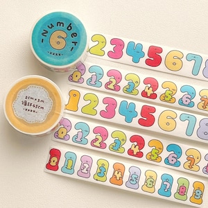 Number Washi Tape, XXKK Studio Illustrated Masking Tape, Rainbow Numbers Journal Stickers, Calendar Sticker Tape