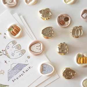 Inverno 2024 Mini Selos de Cera, Abóbora, Selo de Cera de Passarinho, Taiyaki, Bule de Chá, Selo de Grão de Café para Diário, Scrapbook, Artesanato