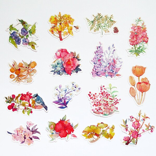 Floral Stickers Pack, Flowers Sticker Flakes Series D, Die-Cut Stickers, Stationery Stickers