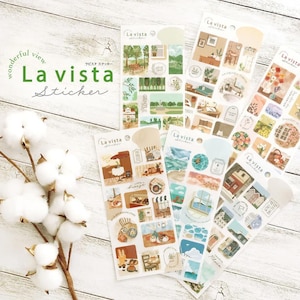 Mind Wave La Vista Series Sticker Sheets, Flower, Cafe, Nature, Ocean View, Background Sticker for Journal, Planner, Japanese Stationery