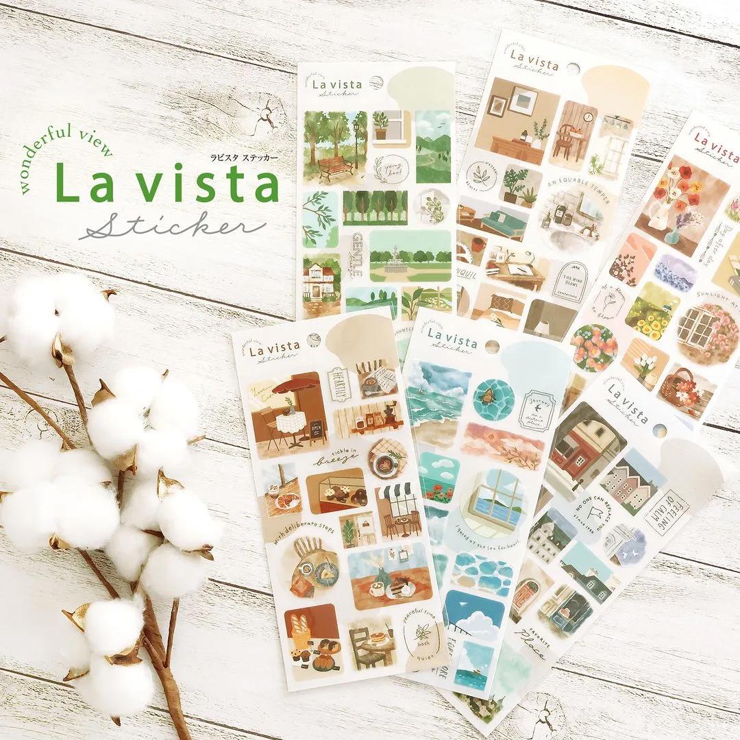 Mind Wave La Vista Series Sticker Sheets, Flower, Cafe, Nature, Ocean View, Background Sticker for Journal, Planner, Japanese Stationery