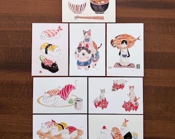 Tocorocogumi Japanese Food Series Postcards, Washoku Cat