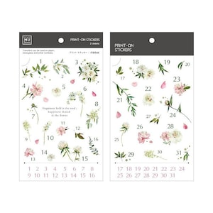 MU Lifestyle Print On Stickers 168, Calendar Rub On Sticker Sheet, Pink Flowers and Leaves Print On Stickers for Planner