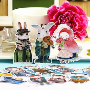Rabbit Sticker Pack, Bunny Tales Series B Stickers Set, Animals Die-Cut Planner Sticker, Sticker Flakes