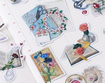 Flowers and Letters Sticker Pack, Floral Sticker Sack Series F, Planner Journaling Stickers, Scrapbooking, Stationery Stickers