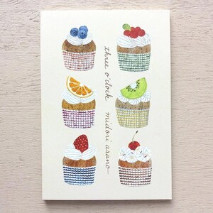 Bloc de papel de escritura de las tres en punto, Cozyca, postales con ilustración de Midori Asano, cupcake, papel de té de la tarde para cartas y diario