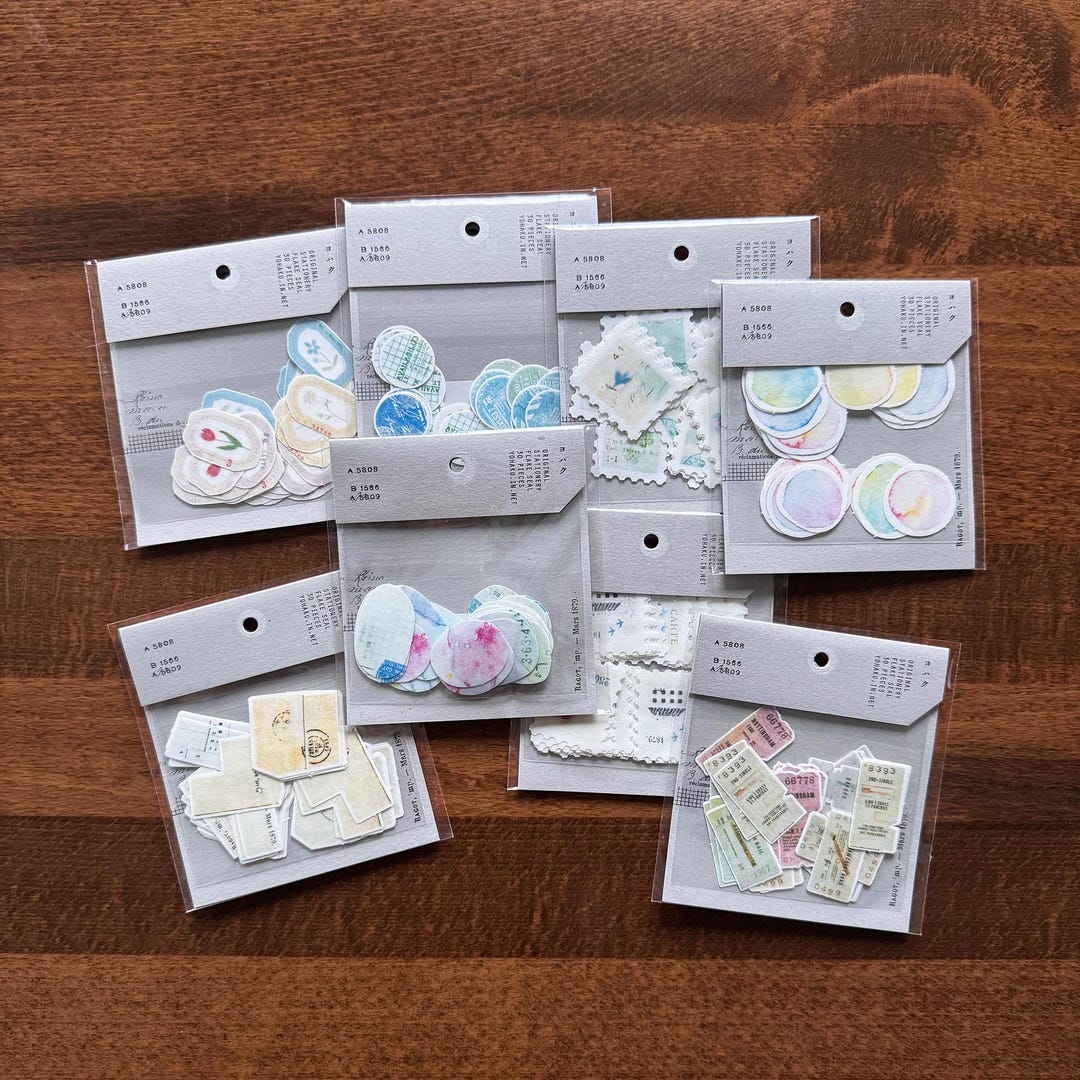 Yohaku Sticker Flakes Pack F-002 to F-014, Vintage Stamp Flake Seal ...
