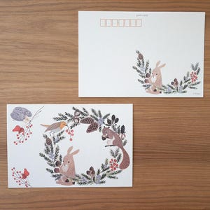 Postal con una corona, postal ilustrada de 4 patas, animales del bosque (conejo, ardilla y pinzón), tarjeta de felicitación, tarjeta de cumpleaños