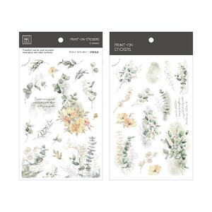 MU ライフスタイル プリント ステッカー 192、オレンジ色の水彩花の擦り付けステッカー シート、布や紙用の花輪プリント ステッカー