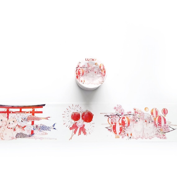 Cats in Japan Washi Tape, Lucky Washi Tape, Kitten, Animal Themed Masking Tape, Shinto Shrine, Matsuri, Lantern