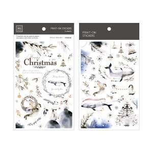 MU ライフスタイル クリスマス プリント ステッカー 03、シルバー ベル、クリスマス リース ラブ オン ステッカー シート、ペンギン、北極の動物、転写ステッカー