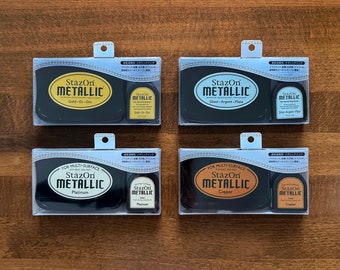 StazOn Metallic Ink Kits, Gold, Silver, Copper, Platinum Stamping Ink for Scrapbook, Journal, Planner, and Card Making, Solvent Ink Pad