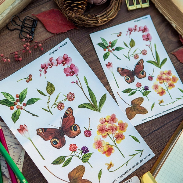 Doolittle's Garden Virginia Planner Sticker Sheet, Botanical Stickers, Butterfly Journal Sticker, Sticker Set, Art Journal Sticker Sheet