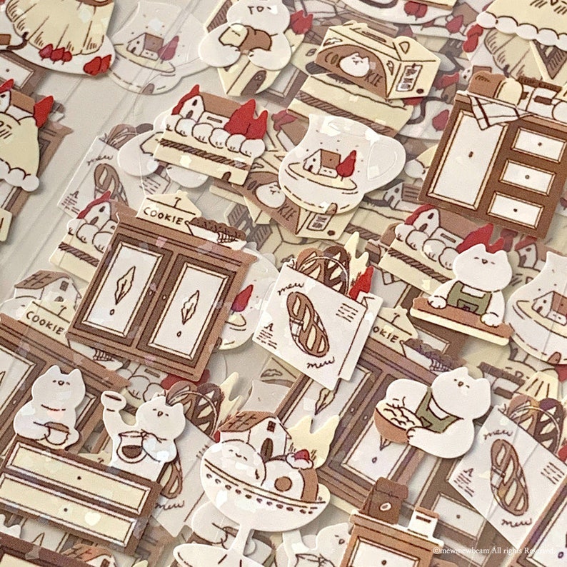 Cat Dessert Stickers Sheet Bakery Shop Mewmewbeam Kisscut Etsy