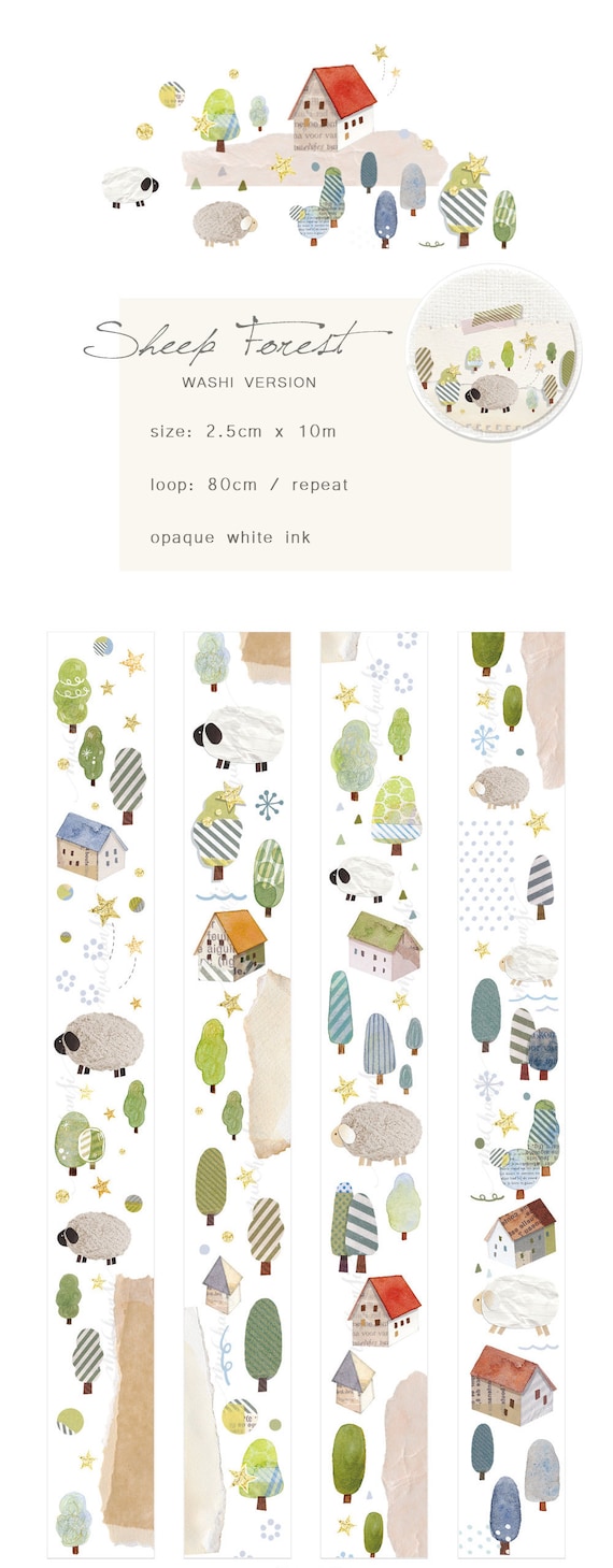 Sheep Forest Masking Tape, Tree Washi and PET Tape, Little House