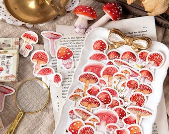 Mushroom Sticker Set, Red Mushroom Caps, Fungi Sticker, Fungus Stickers Pack, Life Log Stickers, Planner Sticker Pack