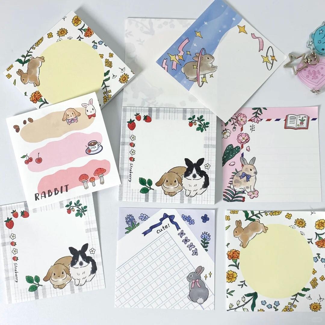 Playful Bunnies Memo Paper Pad, Rabbits and Flowers, Spring Themed ...