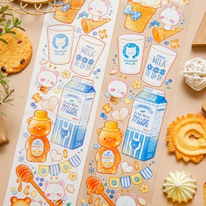 Polar Bear Dairy PET Tape, Milk Pudding, Cheese, Ice Cream, Animals Food and Dessert Masking Tape for Creative Journal and Planner