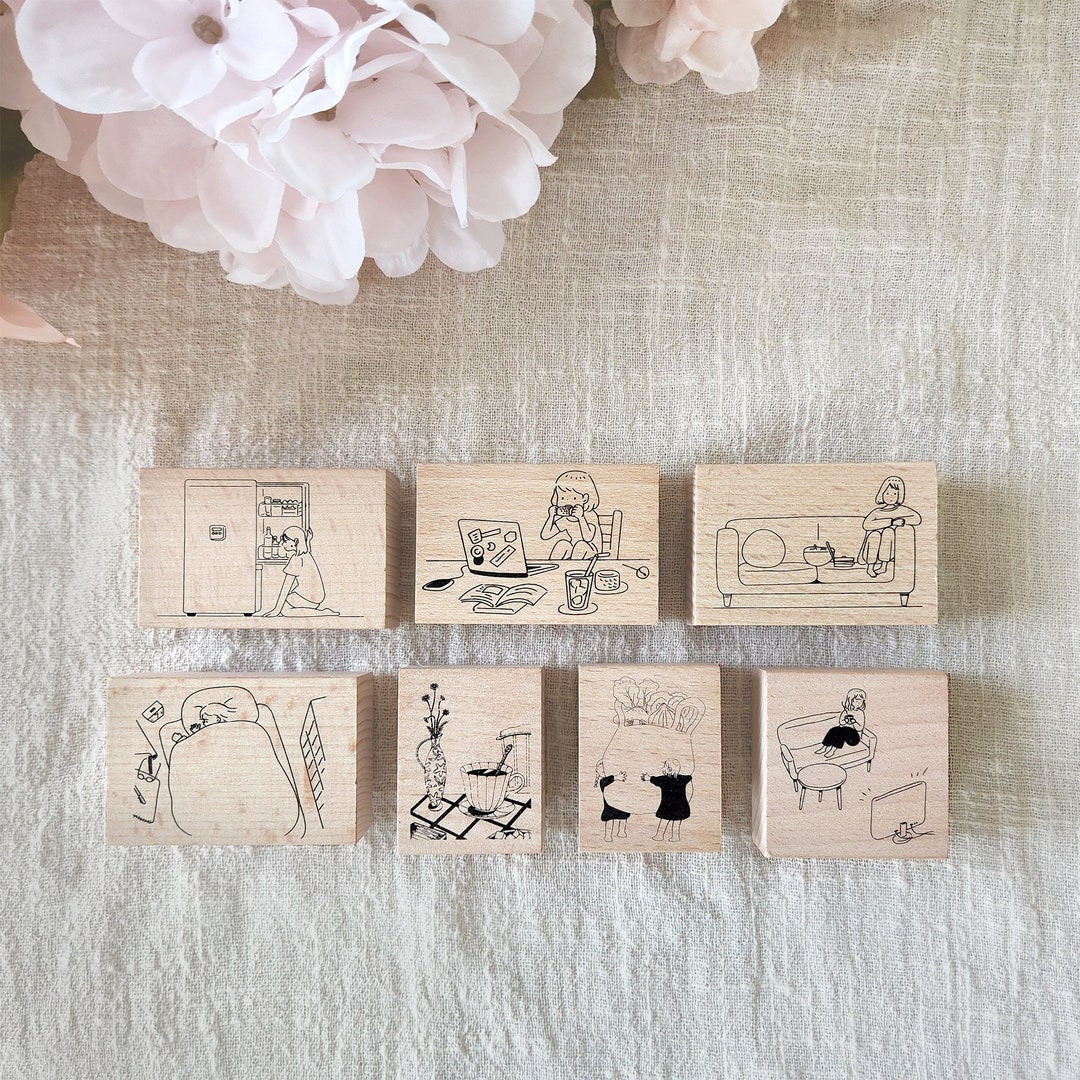 Contemplation Series Rubber Stamps, Daily Life, Television, Food Wood