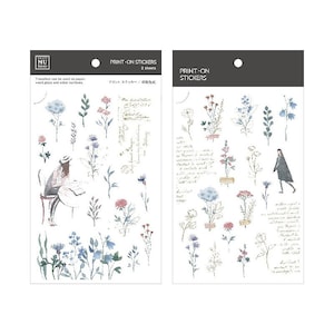 MU Lifestyle Print On Stickers 195, Flores y Niñas Acuarela Frotar En Hoja de Pegatina, Estampado Floral En Pegatinas para Tela y Papel