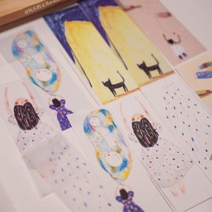 Wanle Studio My Dream Memo Paper Set, Girls and Rain, Carta Vellum, Notte, Carta per Appunti Doodles per Art Journal, Planner e Scrapbook