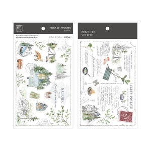 MU Lifestyle Print On Stickers 189, RV Camping Thème Aquarelle Frotter sur la feuille d’autocollant, Renard, Montagne, Forêt, Nature Imprimer Sur Les Autocollants