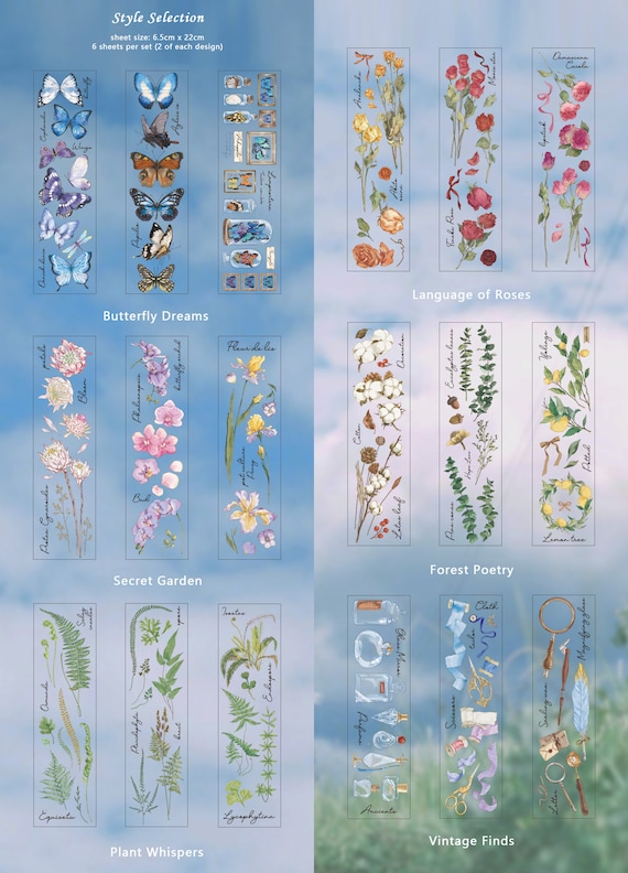40 PCS Vintage Flowers Stickers Pack, Translucent Flowers Sticker